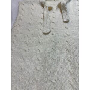 VintageCream Cable Knit Sleeveless Vest Sweater Tie Neck Casual